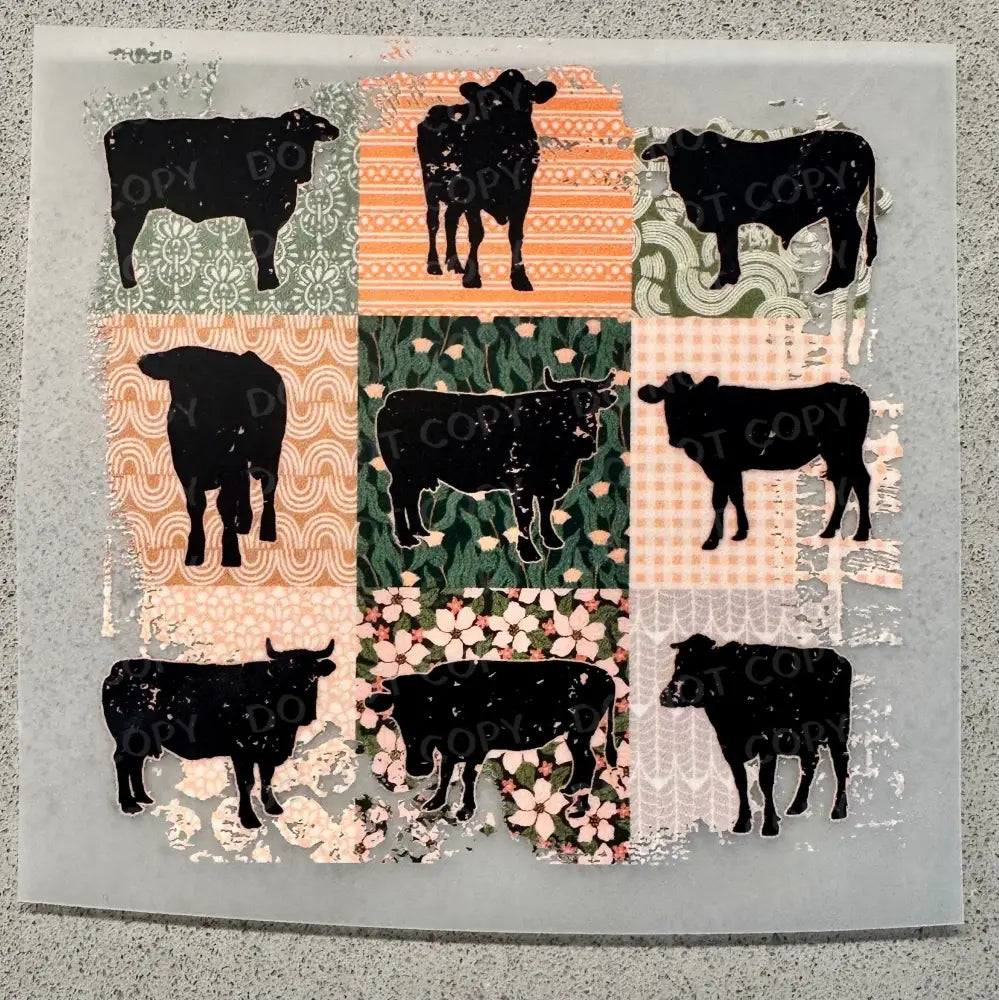 Cows Boho Country Grid Dtf Transfers Ready To Press Heat Transfer Direct Film Print Shirt Design