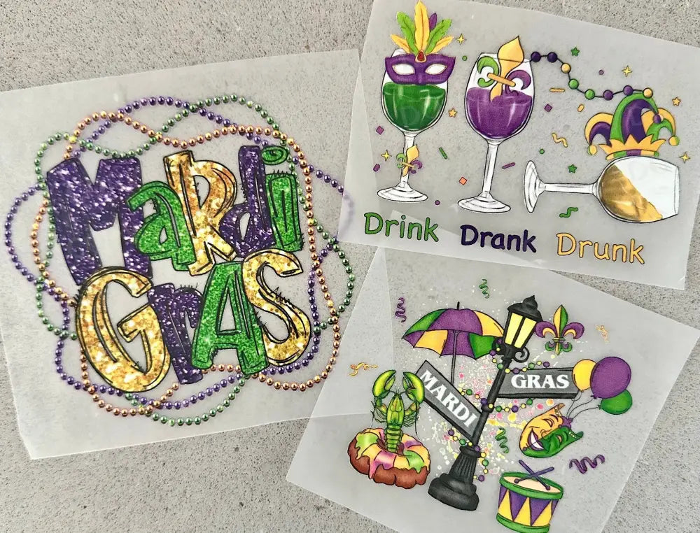 Drink Drank Drunk Mardi Gras Dtf Transfers Ready To Press Heat Transfer Direct Film Print Purple