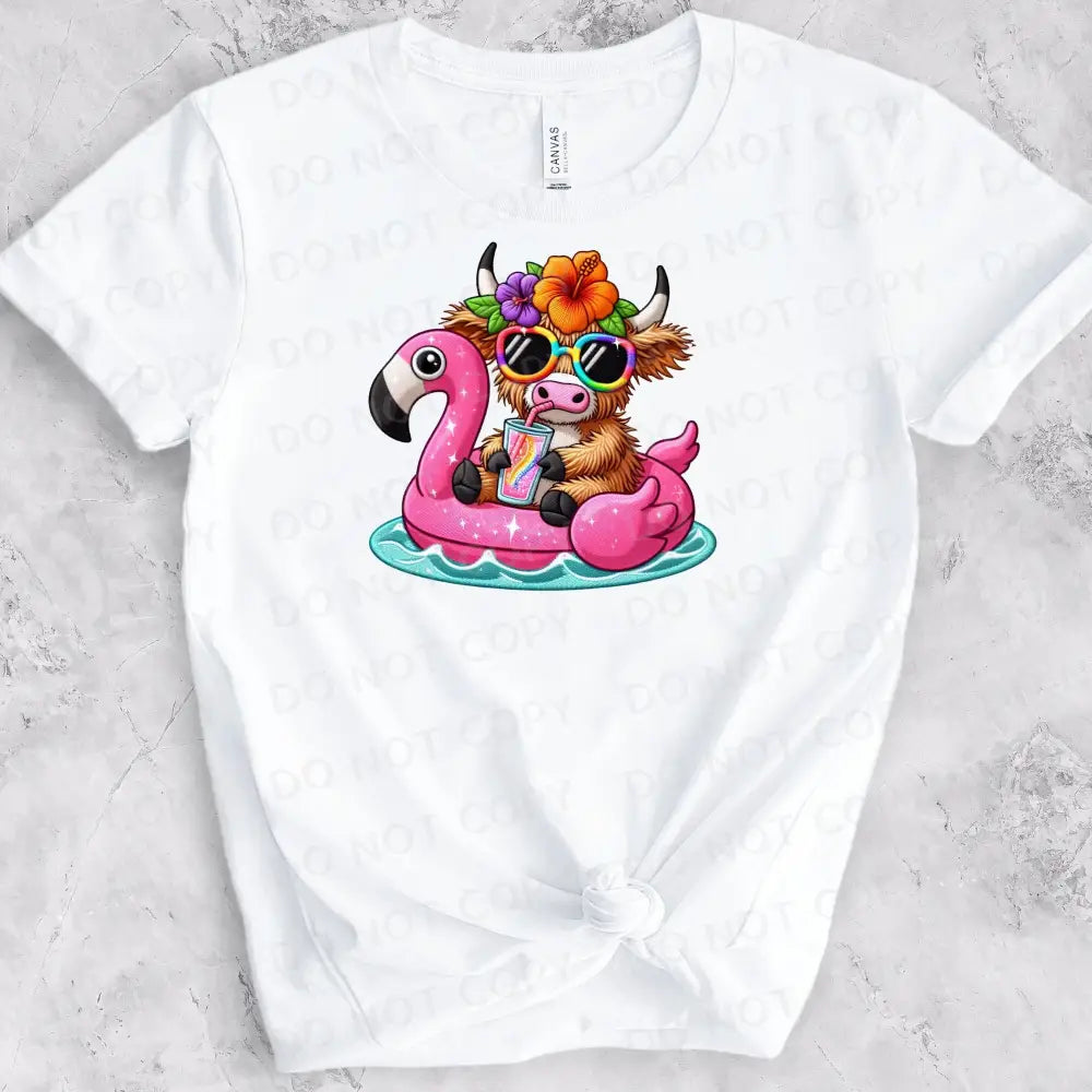 Highland Cow Summer Pool Float Dtf Transfers Clear Film Ready To Press Heat Transfer Direct Print