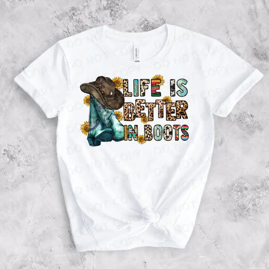 Life Is Better In Boots Cowgirl Hat Flowers Ready To Press Clear Film Heat Transfer Direct Print