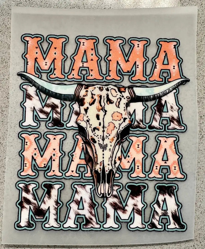 Mama Boho Cow Steer Antlers Ready To Press Clear Film Heat Transfer Direct Print Shirt Design