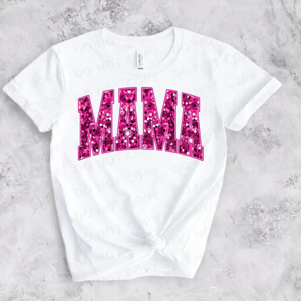 Mama Pink Glitter Sparkle Sequins Valentine’s Day Dtf Transfers Clear Film Ready To Press Heat