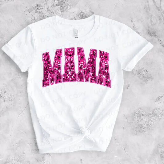 Mama Pink Glitter Sparkle Sequins Valentine’s Day Dtf Transfers Clear Film Ready To Press Heat
