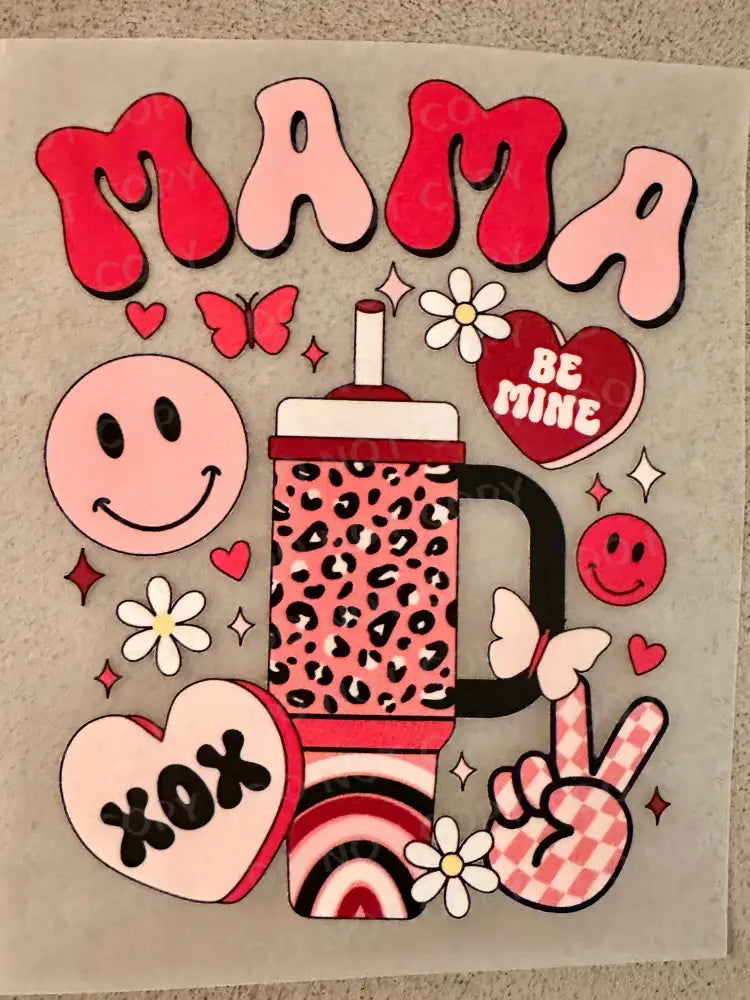 Mama Pink Mug Valentine’s Day Dtf Transfers Clear Film Transfer Full Color Ready To Press Heat