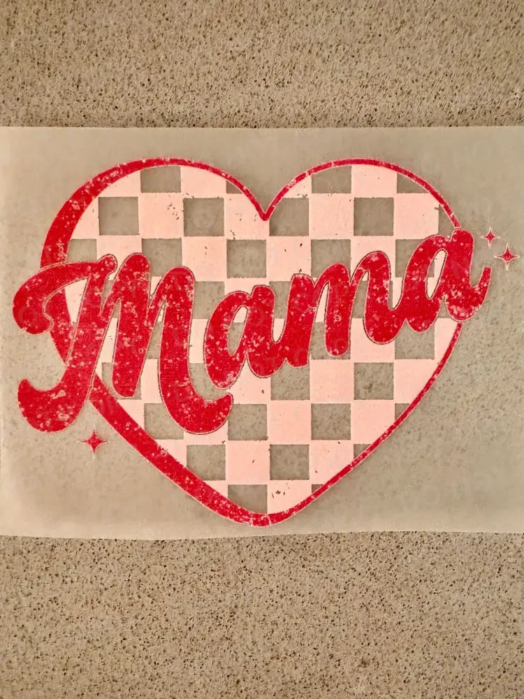Mama Pink Retro Checked Heart Valentine’s Day Dtf Transfers Ready To Press Heat Transfer Direct