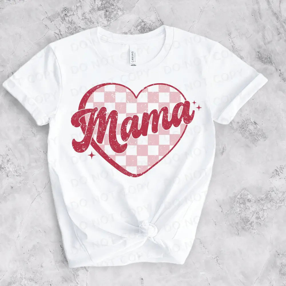 Mama Pink Retro Checked Heart Valentine’s Day Dtf Transfers Ready To Press Heat Transfer Direct