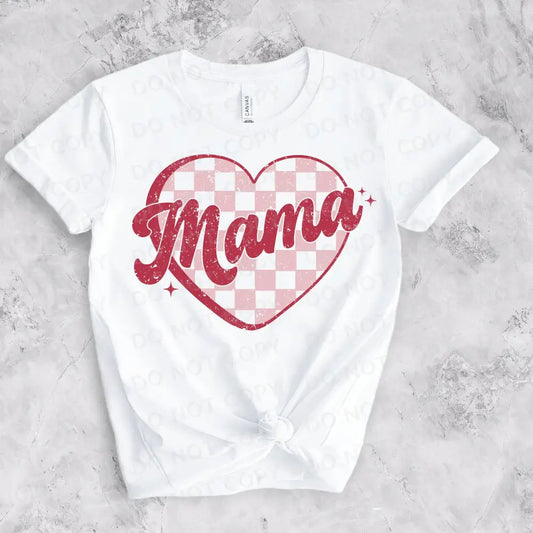 Mama Pink Retro Checked Heart Valentine’s Day Dtf Transfers Ready To Press Heat Transfer Direct