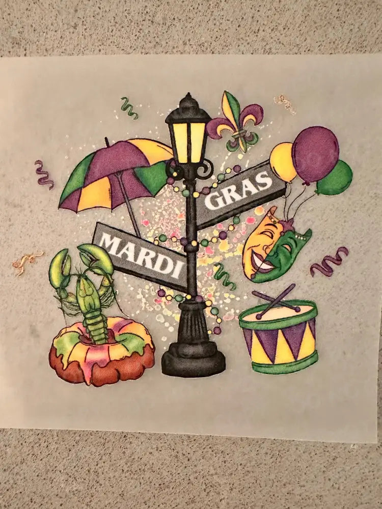 Mardi Gras Light Post Lamp Street Party Dtf Transfers Ready To Press Heat Transfer Direct Film