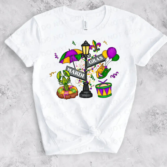 Mardi Gras Light Post Lamp Street Party Dtf Transfers Ready To Press Heat Transfer Direct Film