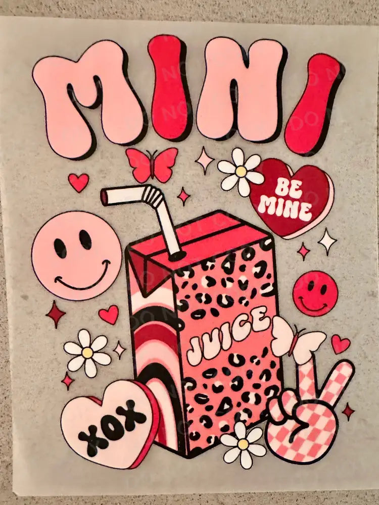 Mini Pink Juice Box Valentine’s Day Dtf Transfers Ready To Press Heat Transfer Direct Film Print