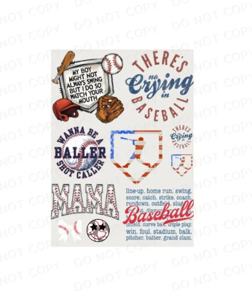 Pre-Made Baseball Gang Sheet 22X36 With 5 Adult 1 Youth 4 Pocket Size Designs Mama Dtf Clear Film