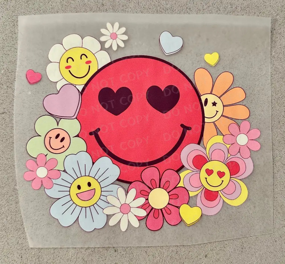 Smiley Flowers Hearts Valentine Dtf Transfers Ready To Press Heat Transfer Direct Film Print