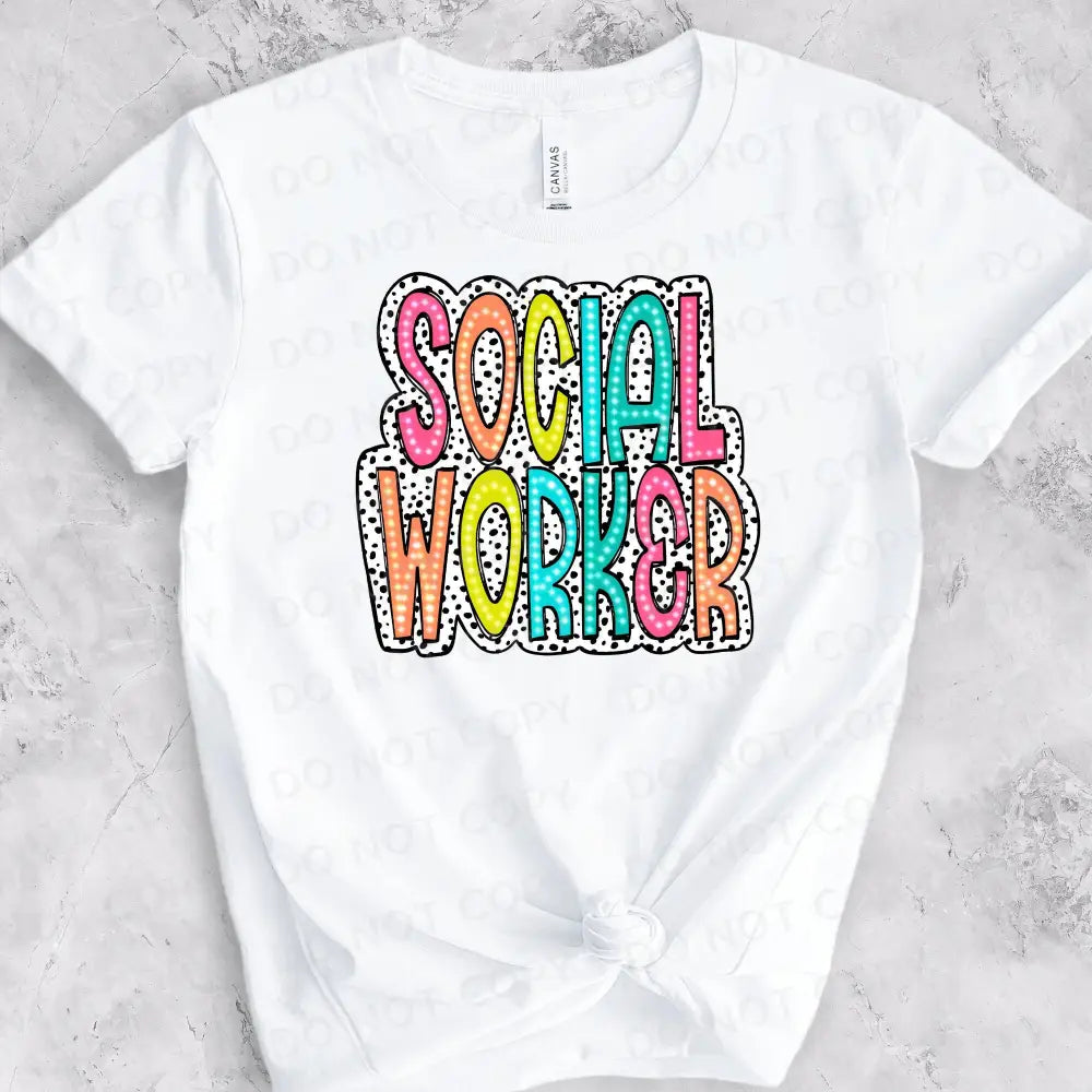 Social Worker Bright Doodle Dalmatian Dot Dtf Transfers Ready To Press Heat Transfer Direct Film