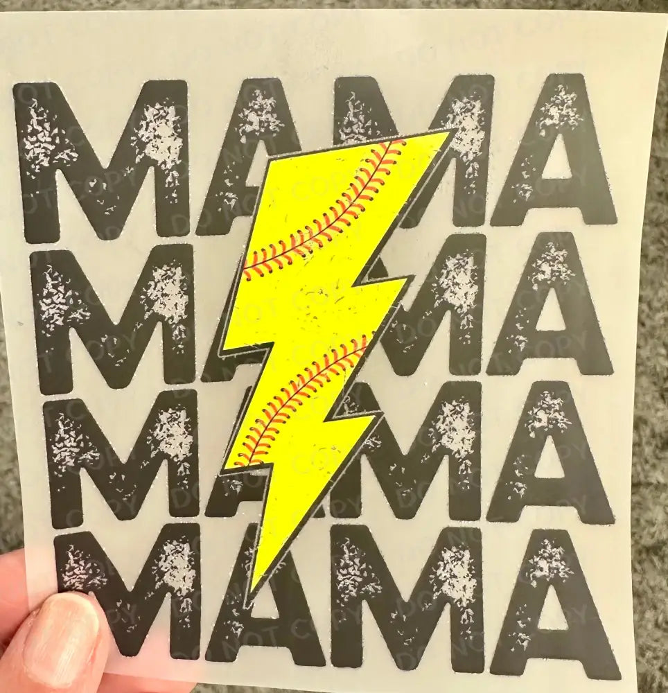 Softball Mama Lightening Bolt Baseball Dtf Transfers Clear Film Prints Ready To Press Heat Transfer