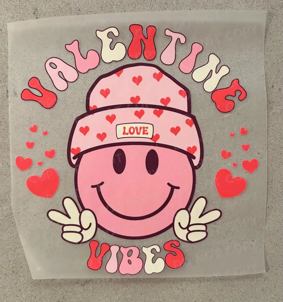 Valentine Vibes Smiley Face Hat Peace Dtf Transfers Clear Film Print Ready To Press Heat Transfer