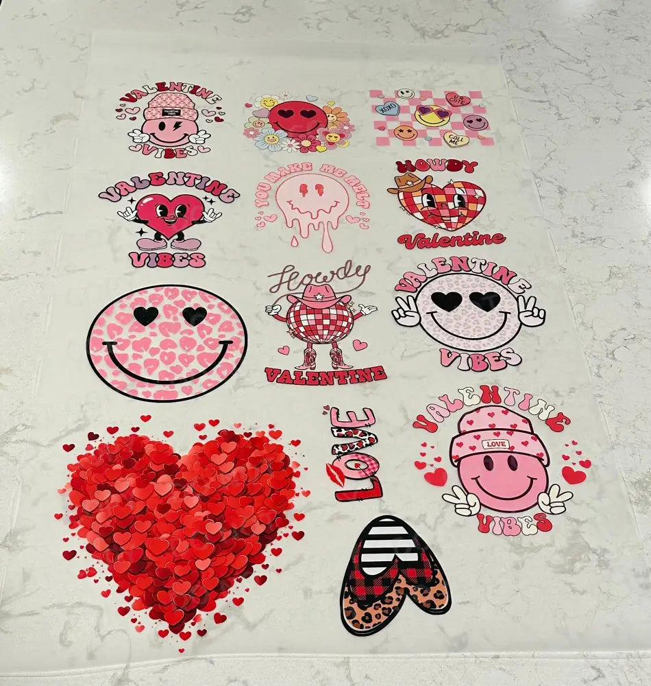 Valentine Vibes Smiley Face Hat Peace Dtf Transfers Clear Film Print Ready To Press Heat Transfer