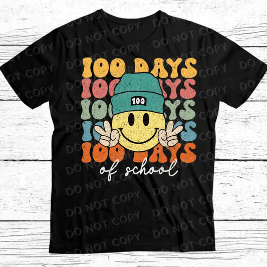 100 Days Of School Smiley Face Peace Retro Dtf Transfers Ready To Press Heat Transfer Direct Film