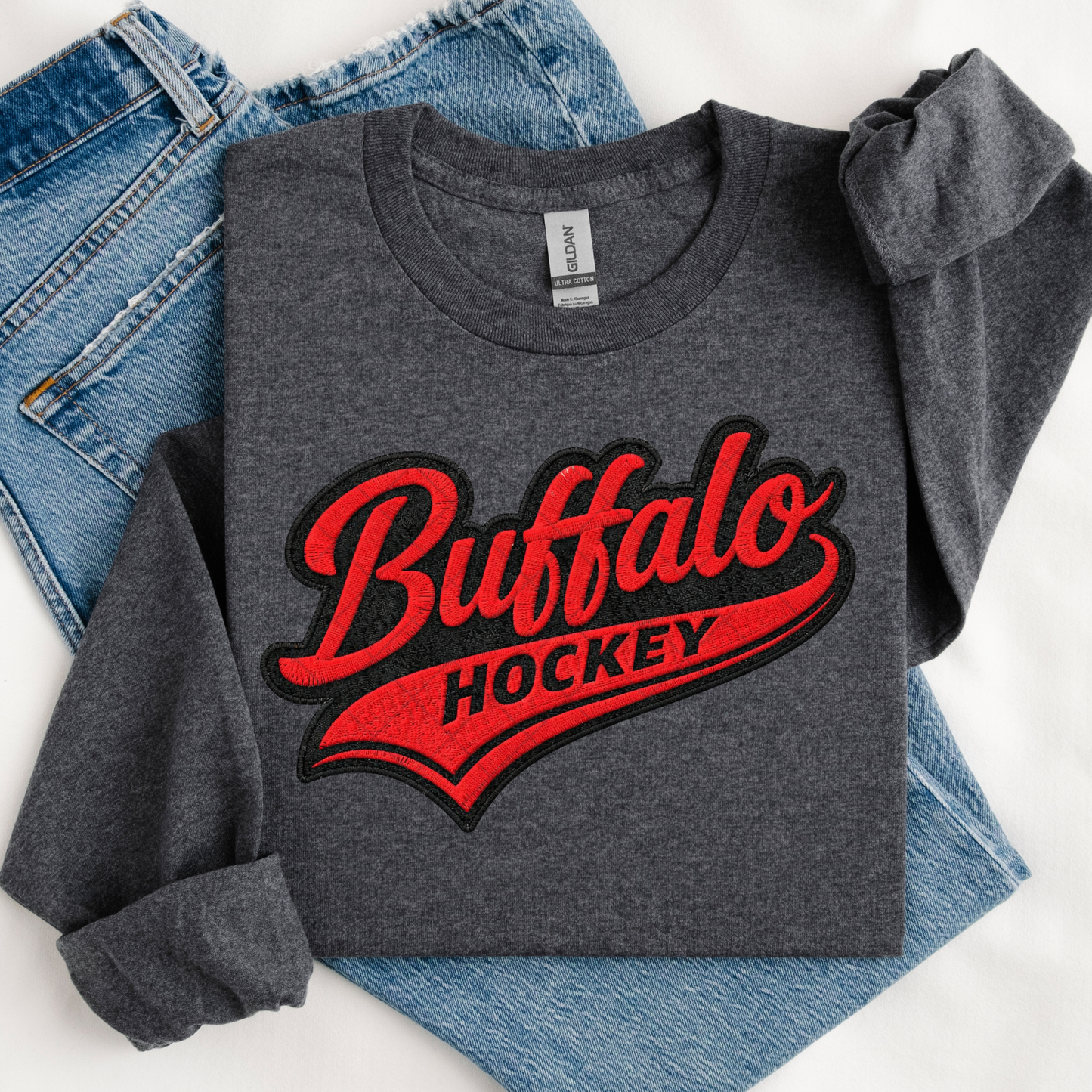 Buffalo Hockey Red and Black Faux Patch DTF Transfer