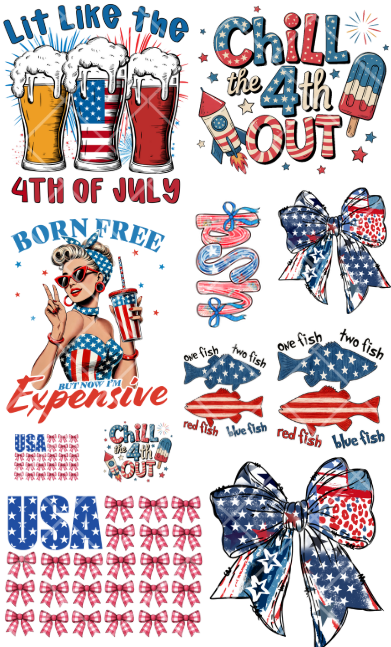 Pre-Made Patriotic DTF Gang Sheet 22x36 with 5 adult, 4 kids, 2 pocket