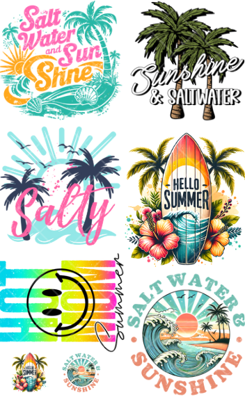 Pre-Made Summer Salt Designs DTF Gang Sheet 22x36 6 adult and 2 pocket
