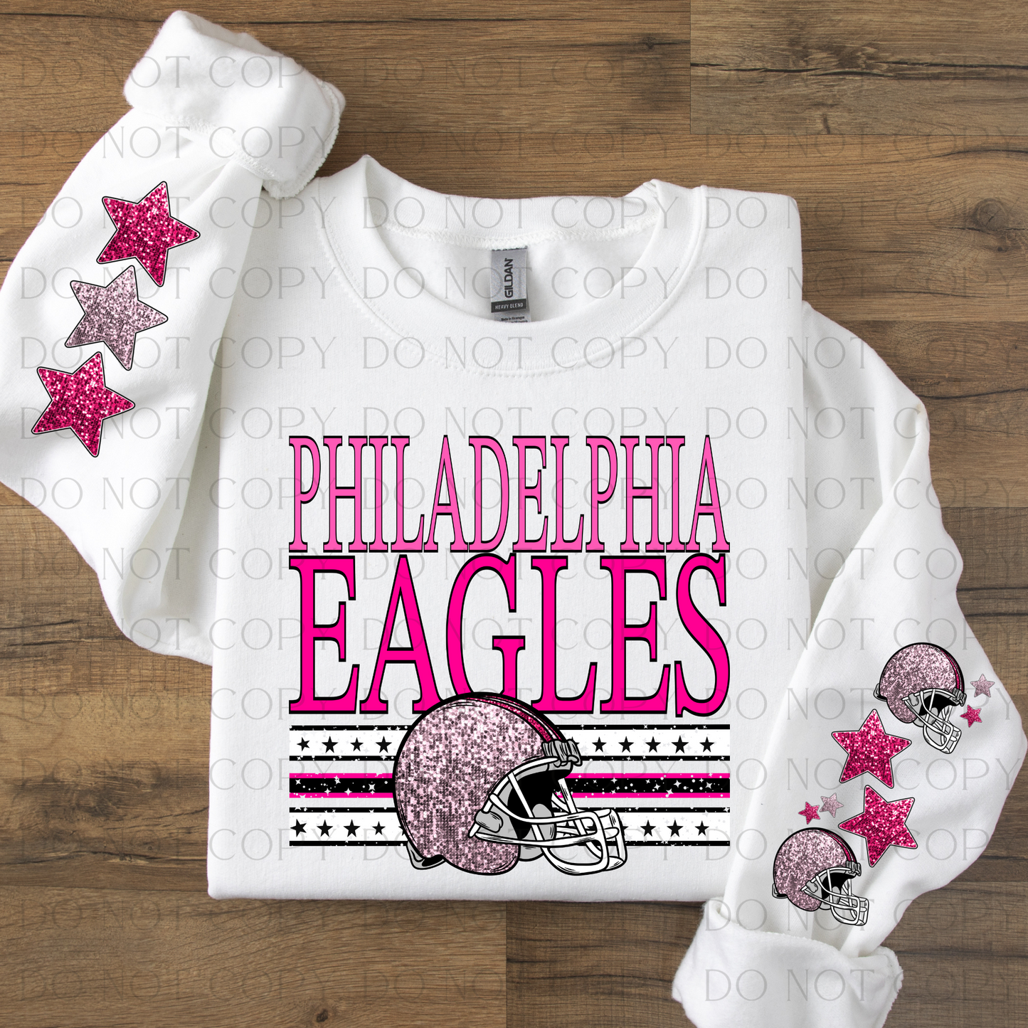 Philadelphia Pink with Two Sleeves Designs Faux Glitter DTF Transfer With Sleeve