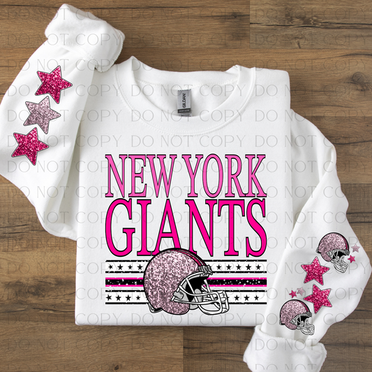 New York Pink with Two Sleeves Designs Faux Glitter DTF Transfer With Sleeve