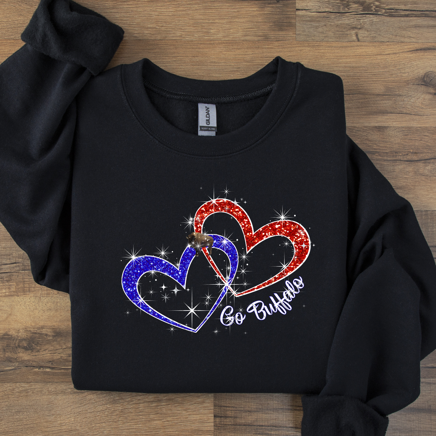 Go Buffalo Faux Glitter Hearts DTF Transfer