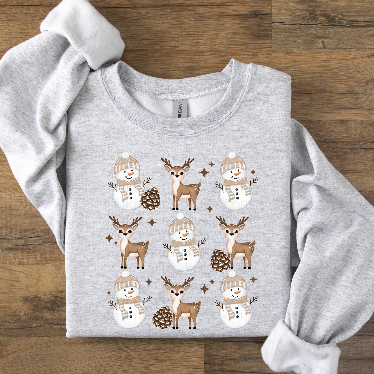 Cute Deer and Snowman Grid DTF Transfer