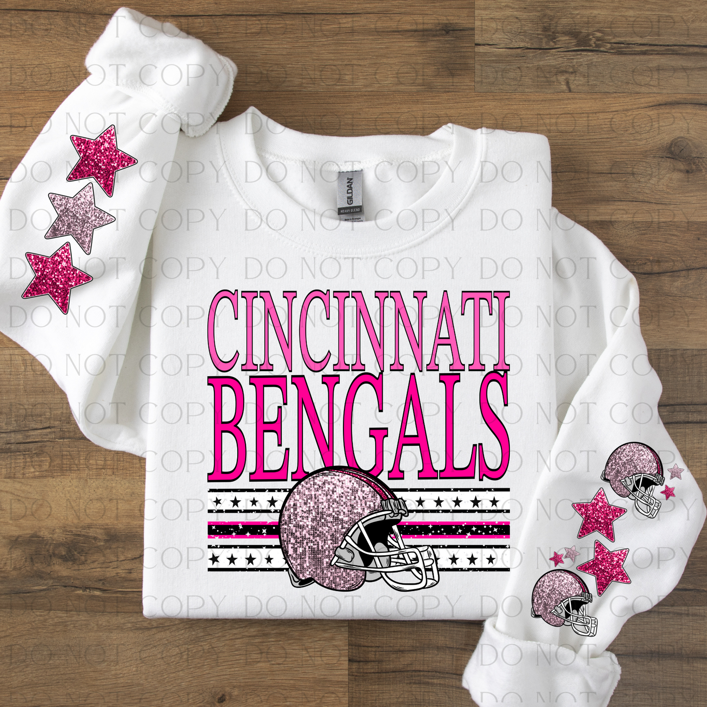 Cincinnati Pink with Two Sleeves Designs Faux Glitter DTF Transfer With Sleeve