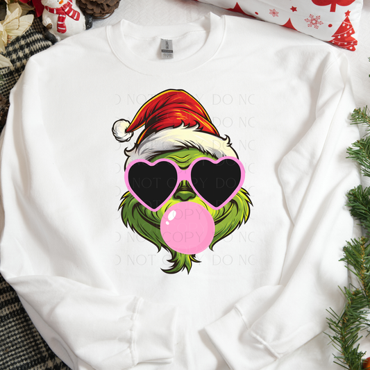 Grinch Pink Bubble Christmas DTF Transfer