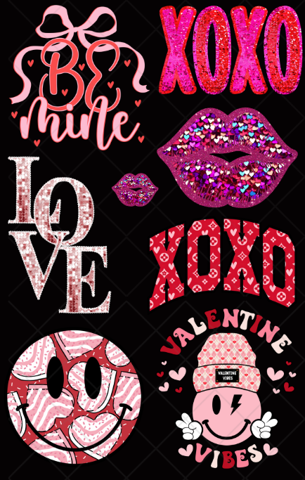 Pre-Made Valentines 2 DTF Gang Sheet 22x36 with with 7 adult size designs