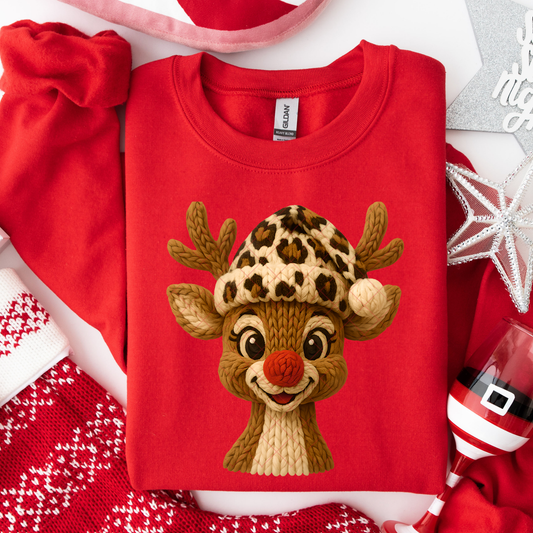 Cheetah Print Reindeer Faux Crochet DTF Transfer