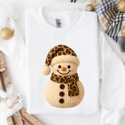 Cheetah Print Snowman Faux Crochet DTF Transfer