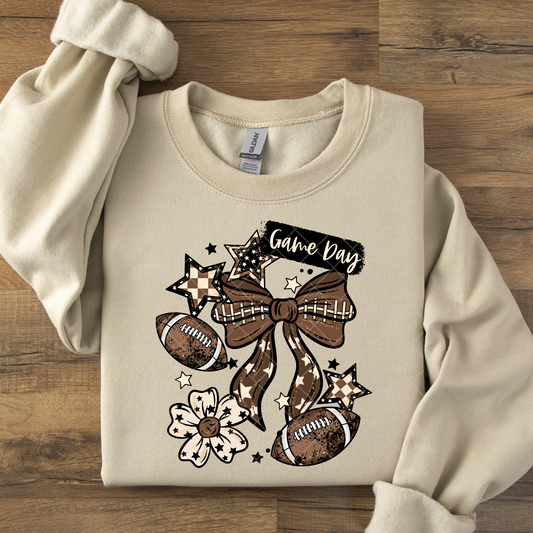 Game Day Football Bow Stars and Flower DTF Transfer