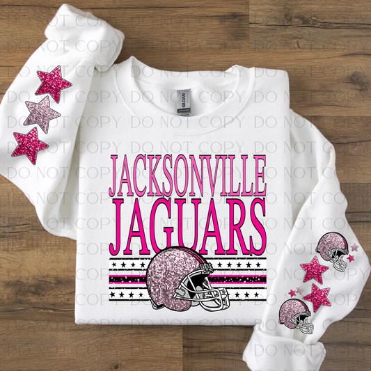 Jacksonville Pink with Two Sleeves Designs Faux Glitter DTF Transfer With Sleeve