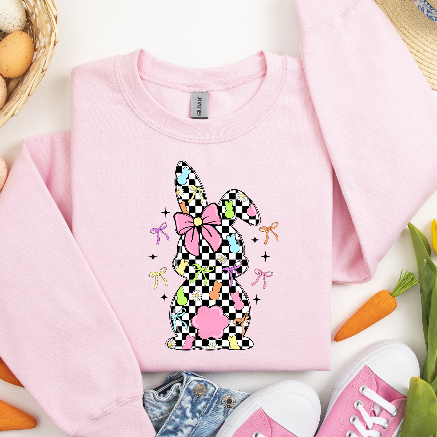 Black Checkered Bright Color Bunny DTF Transfer