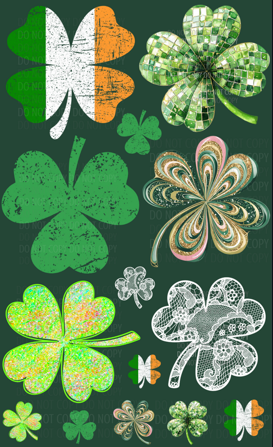 Pre-Made St Patrick's Day Shamrock/Clover DTF Gang Sheet 22x36 with with 6 adult size 6 pocket designs