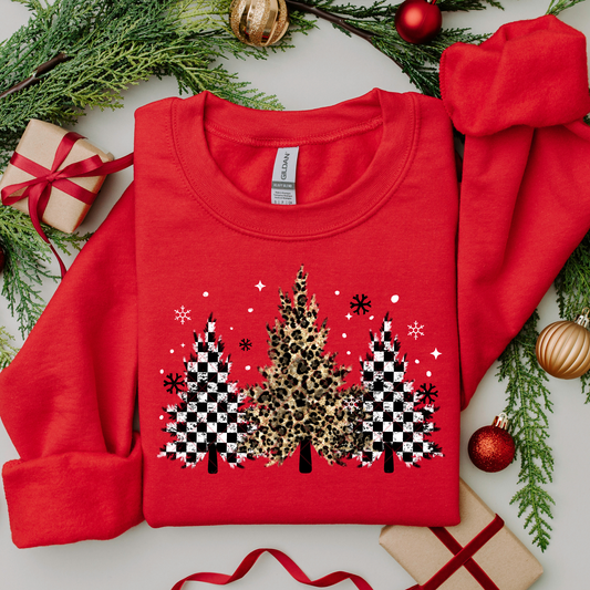 Checkered and Cheetah Print Christmas Trees DTF Transfer