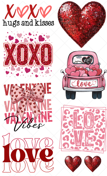 Pre-Made Valentines DTF Gang Sheet 22x36 with with 7 adult size designs