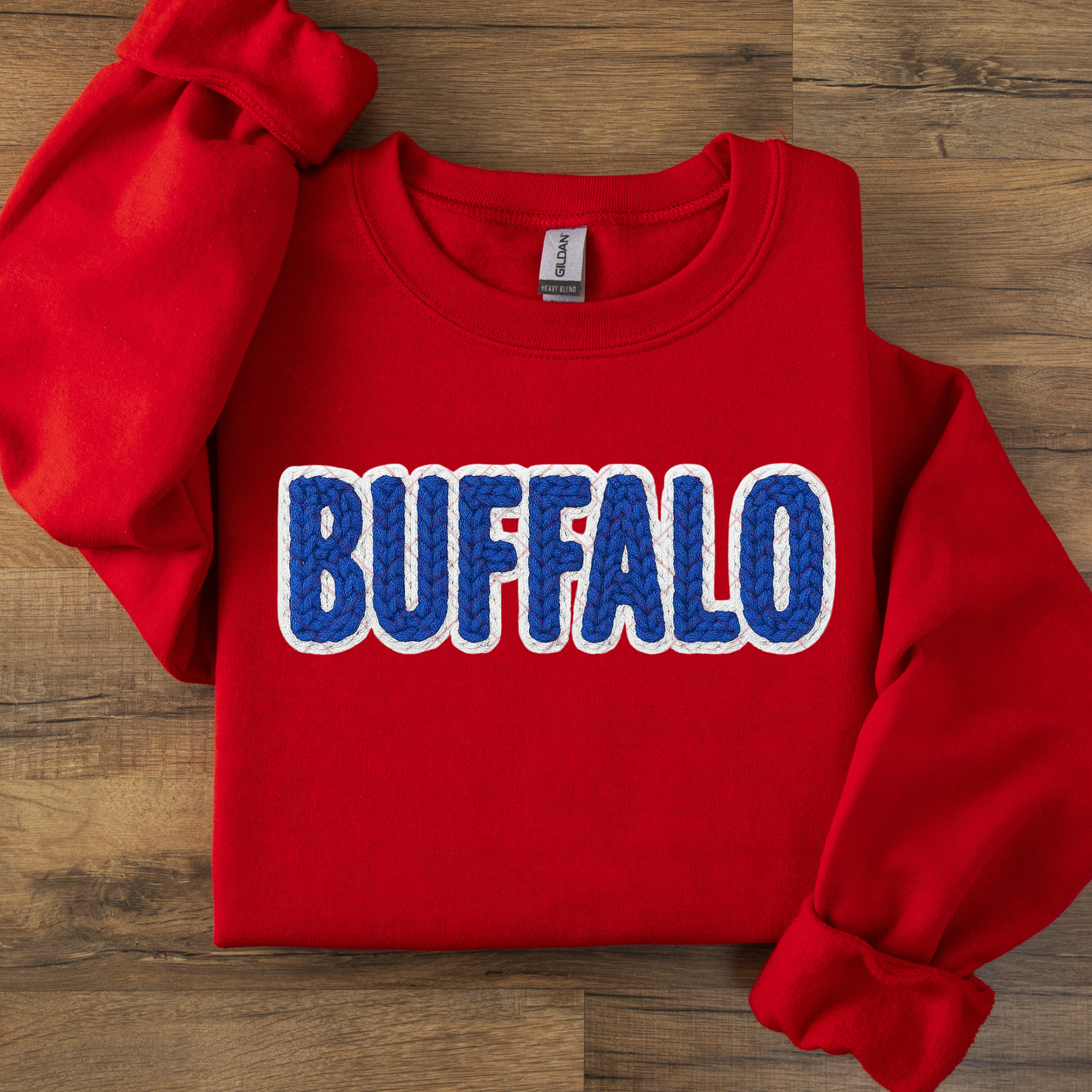 Blue Buffalo Faux Yarn Crochet DTF Transfer
