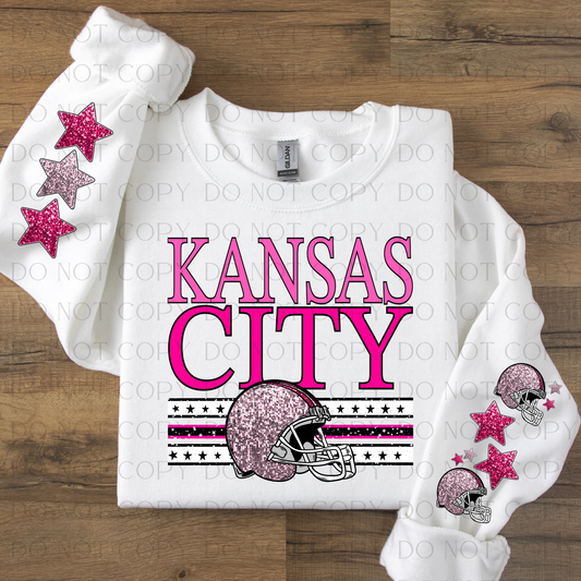 Kansas Pink with Two Sleeves Designs Faux Glitter DTF Transfer With Sleeve