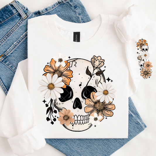 Floral Skull with sleeve DTF Transfer