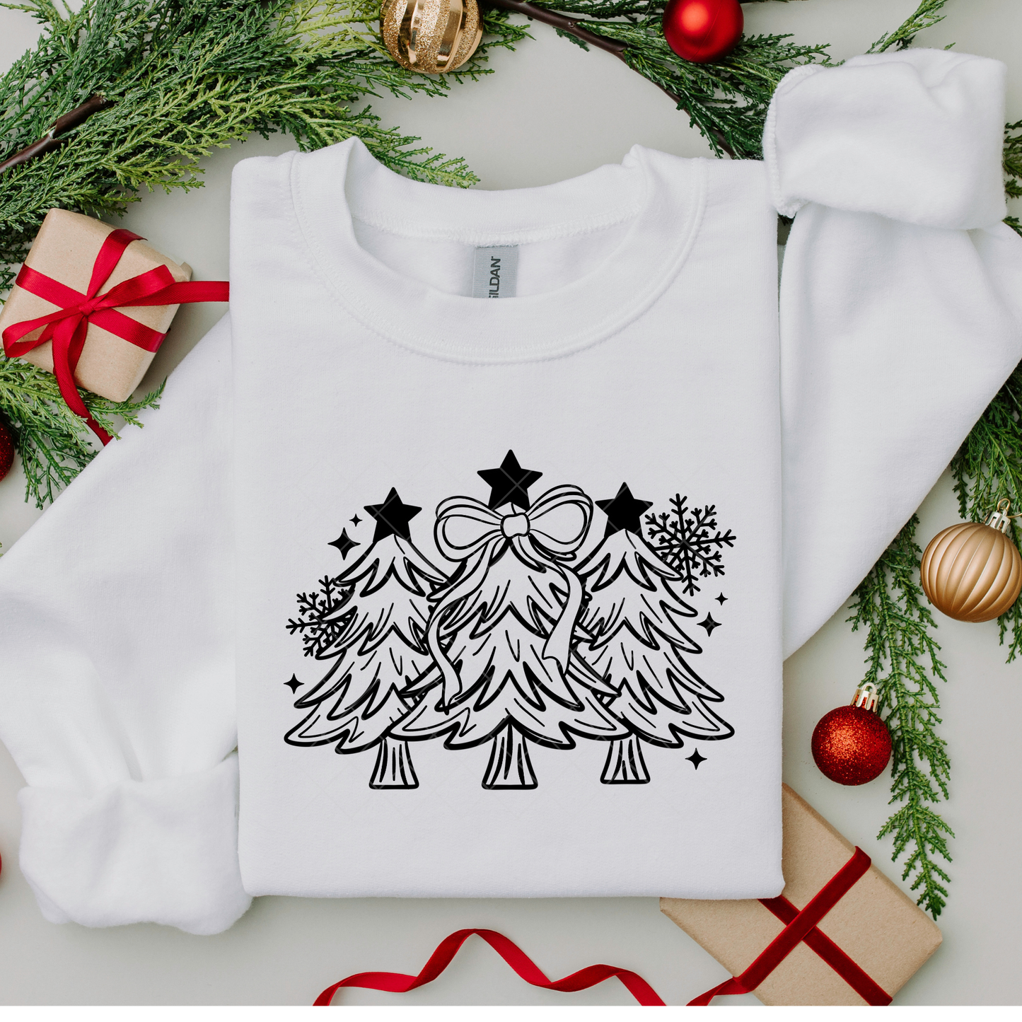 Black and White Christmas Trees DTF Transfer