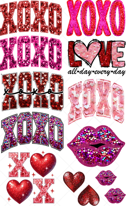 Pre-Made Valentines 3 DTF Gang Sheet 22x36 with with 9 adult size designs