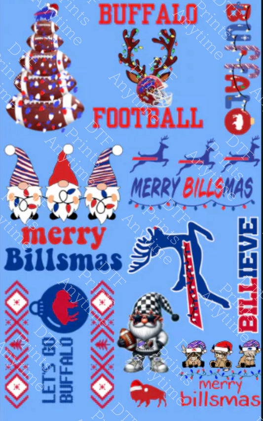 Pre-Made Buffalo Christmas DTF Gang Sheet, 7 Adult and 2 youth 1 pocket size 22x36