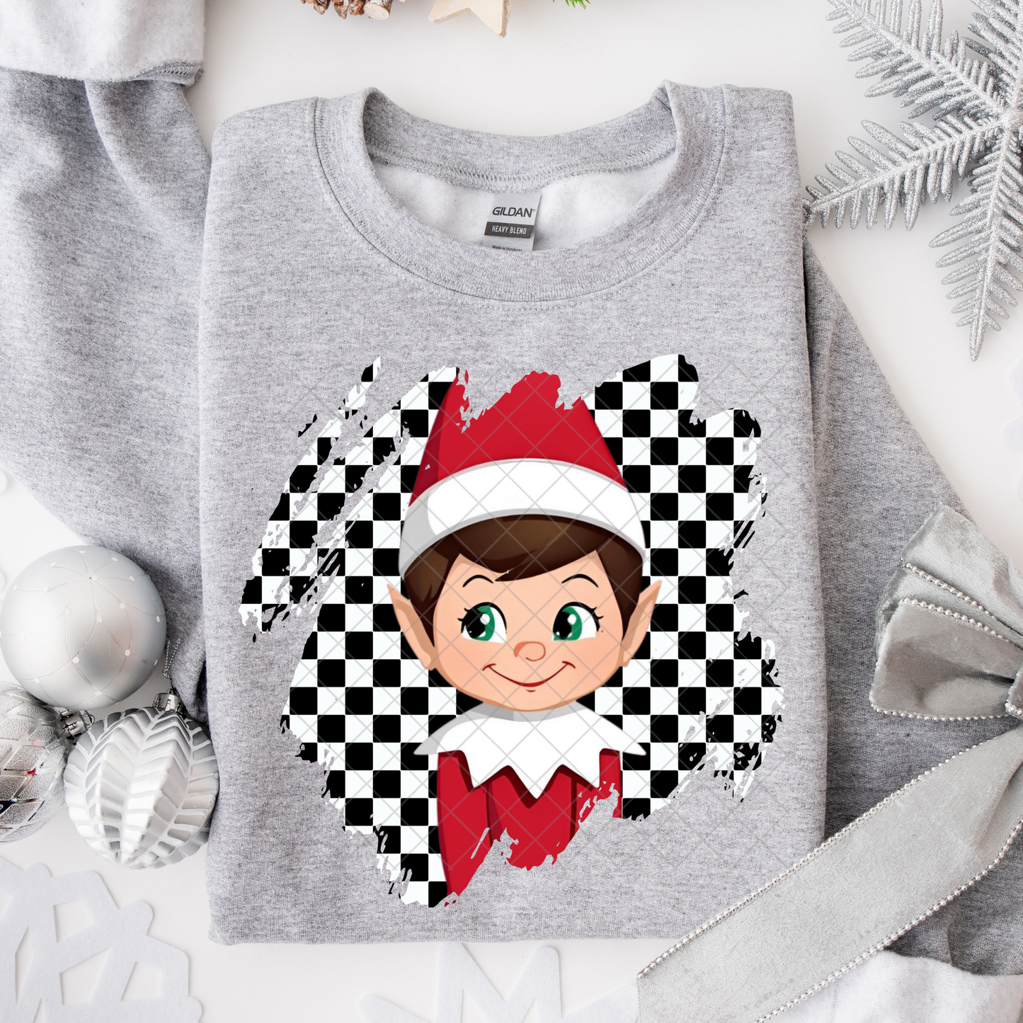 Checkered Elf Cartoon DTF Transfer