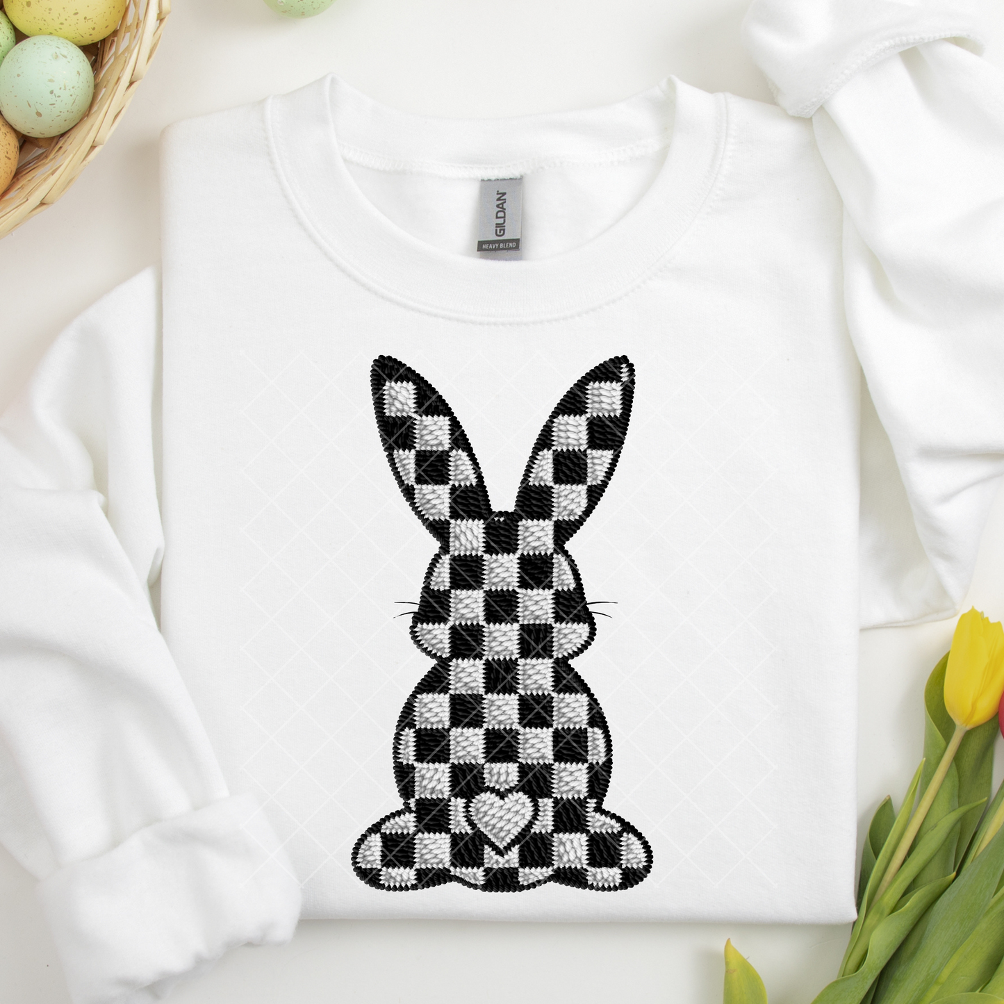 Checkered Bunny Embroidered-look DTF Transfer