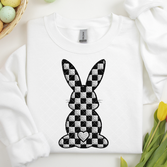 Checkered Bunny Embroidered-look DTF Transfer