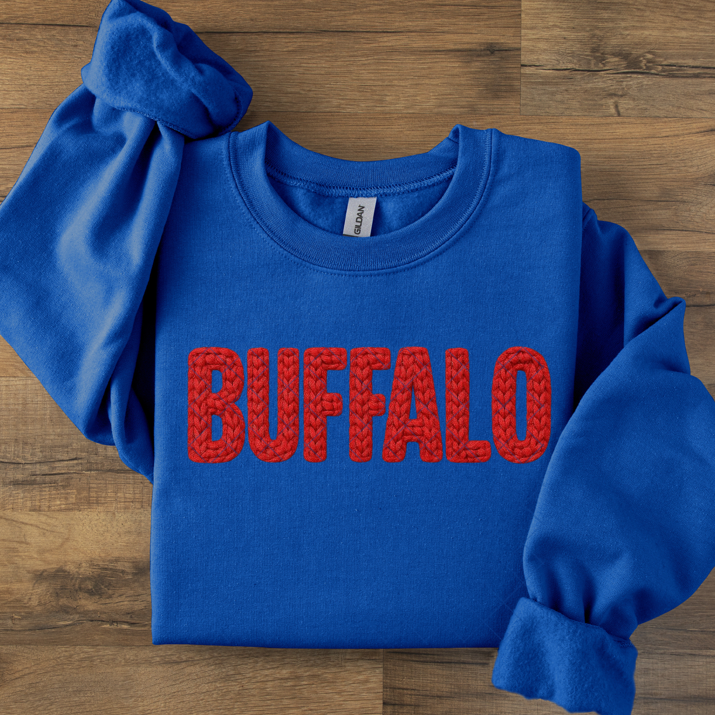Red Buffalo Faux Yarn Crochet DTF Transfer