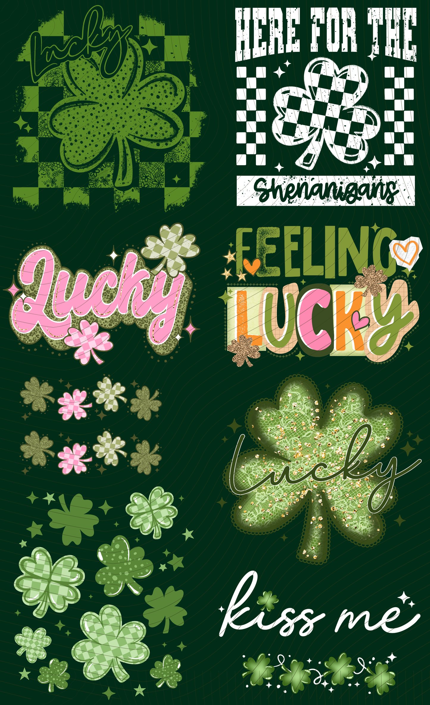 Pre-Made St Patrick's Day DTF Gang Sheet 22x36 with with 7 Adult Size Designs and 3 Sleeves